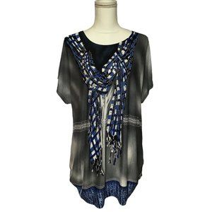 Blossom by P Tunic Top Womens Size 2XL Top Rhinestone Retro Tie Dye Mixed Media